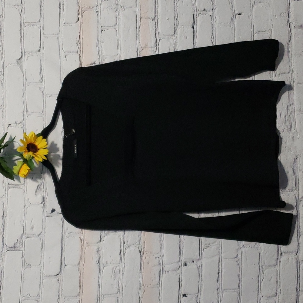 NWT Mosca Long Sleeve Sweater Square Neck Black Sz L